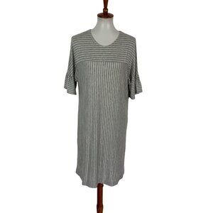 Anthropologie COA‎ Small Gray Striped Short Sleeve Midi Dress